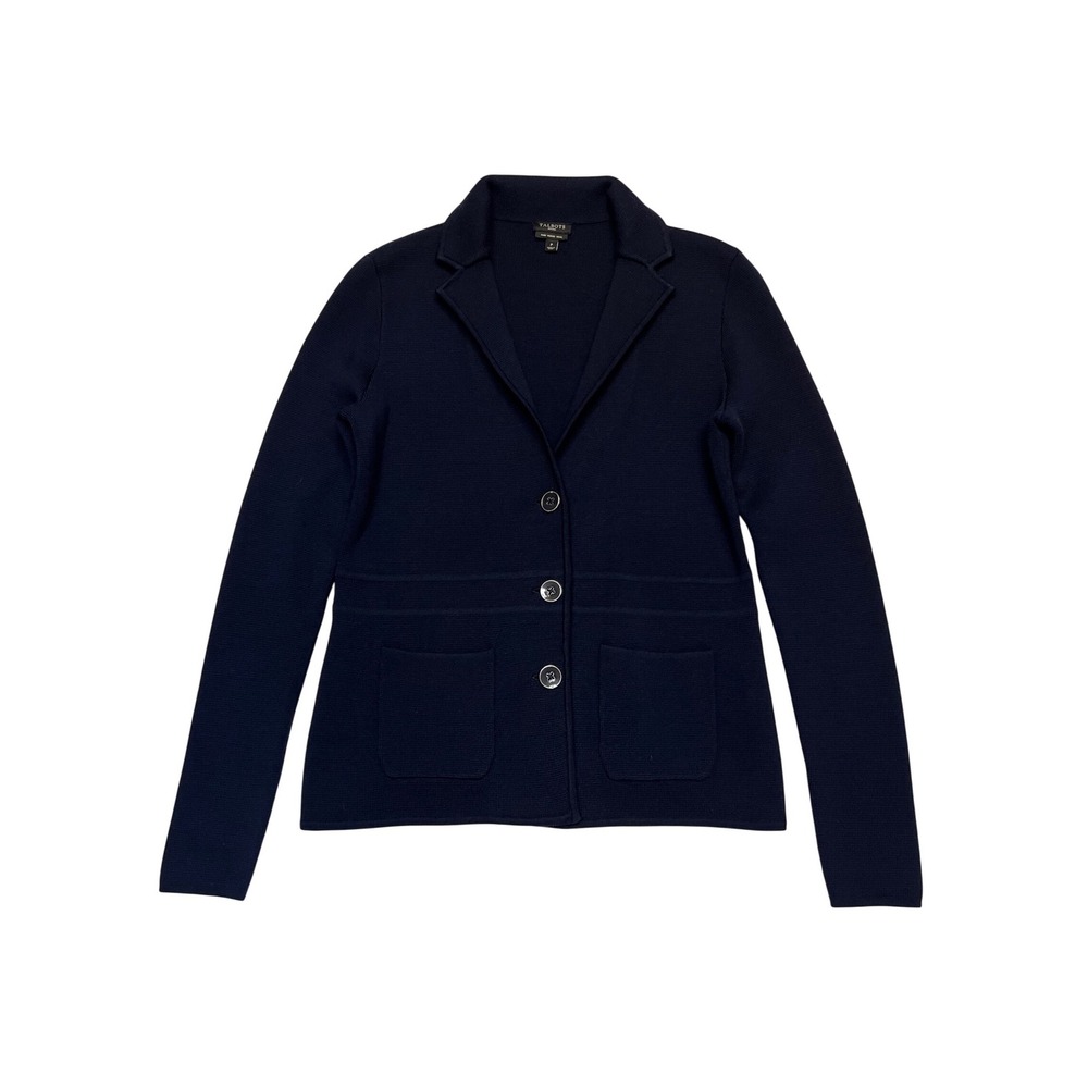 Talbots Petites Black Pure Merino Wool Knit Minimalist Blazer Jacket Size SP
